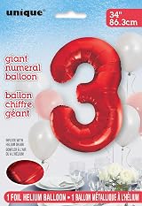 Unique Red Number 3 Shaped Large Foil Balloon 86cm Birthday Decor view 2