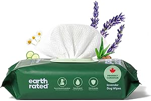 Earth Rated (A Canadian Company) Dog Wipes, Hypoallergenic, Cleaning and Hydrating, for Grooming Paws, Body and Butt, Lavende