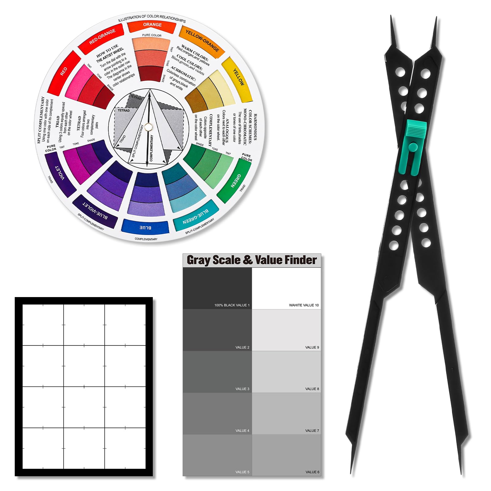 Nezyo Proportional Divider Color Finder Wheel for Artists Viewfinder Gray Scale Value Finder Artist Value Locator Pocket Drawing Tools Kit