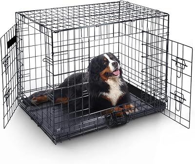 FurDreams 42 Inch Folding Dog Crate Heavy-Duty Front & Side Doors