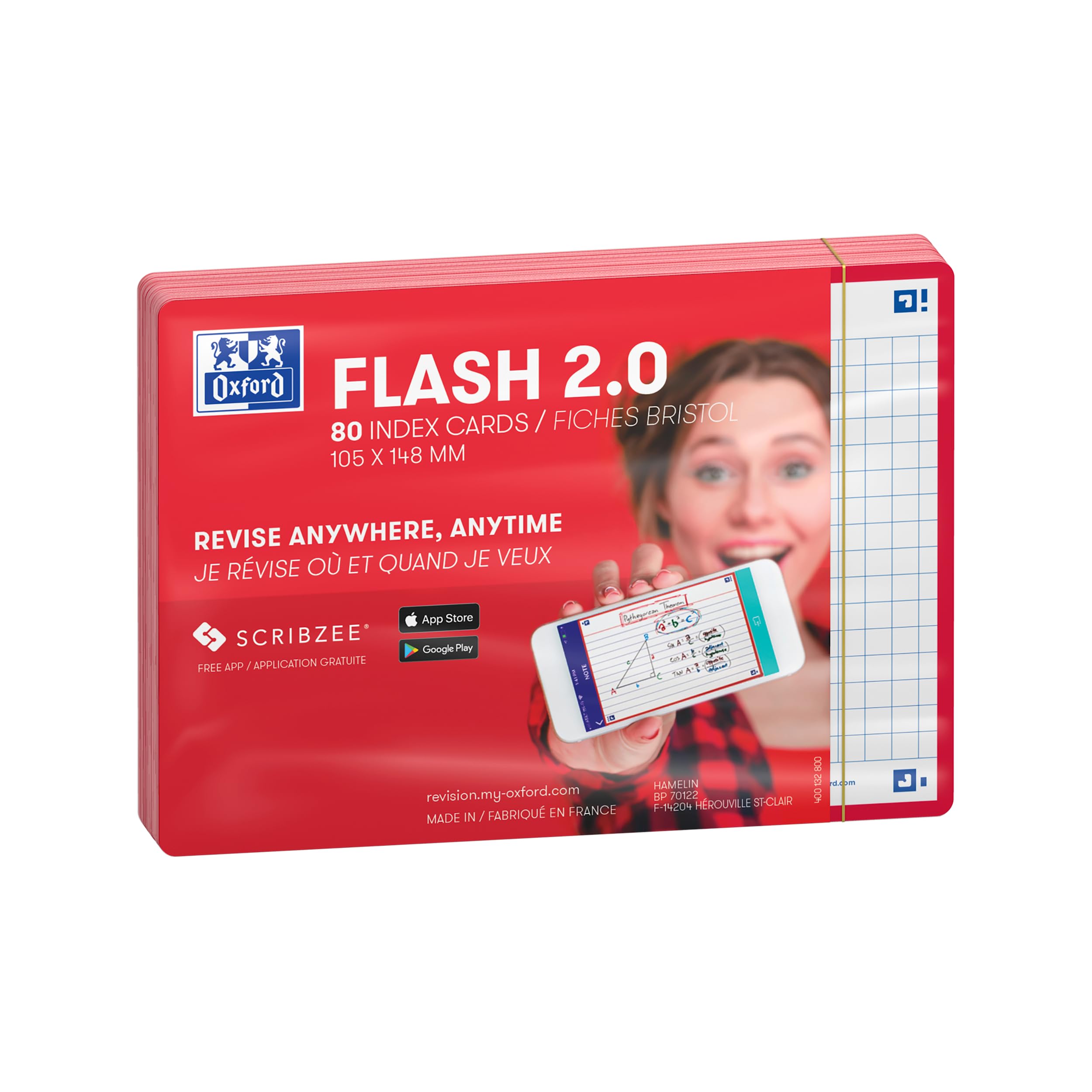 Oxford Flash 2.0 Flashcards A6 105x148mm Squared 5mm Red Pack of 80