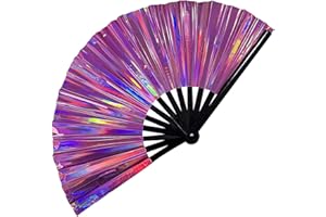 EORROE Large Rave Folding Hand Fan for Men/Women,Holographic Rave Fan for Women Club Dance Party,Festivals,Halloween, EDM, Music Festival,Club,Event,Party,Dance,Performance,Decoration, Gift (Galaxy)