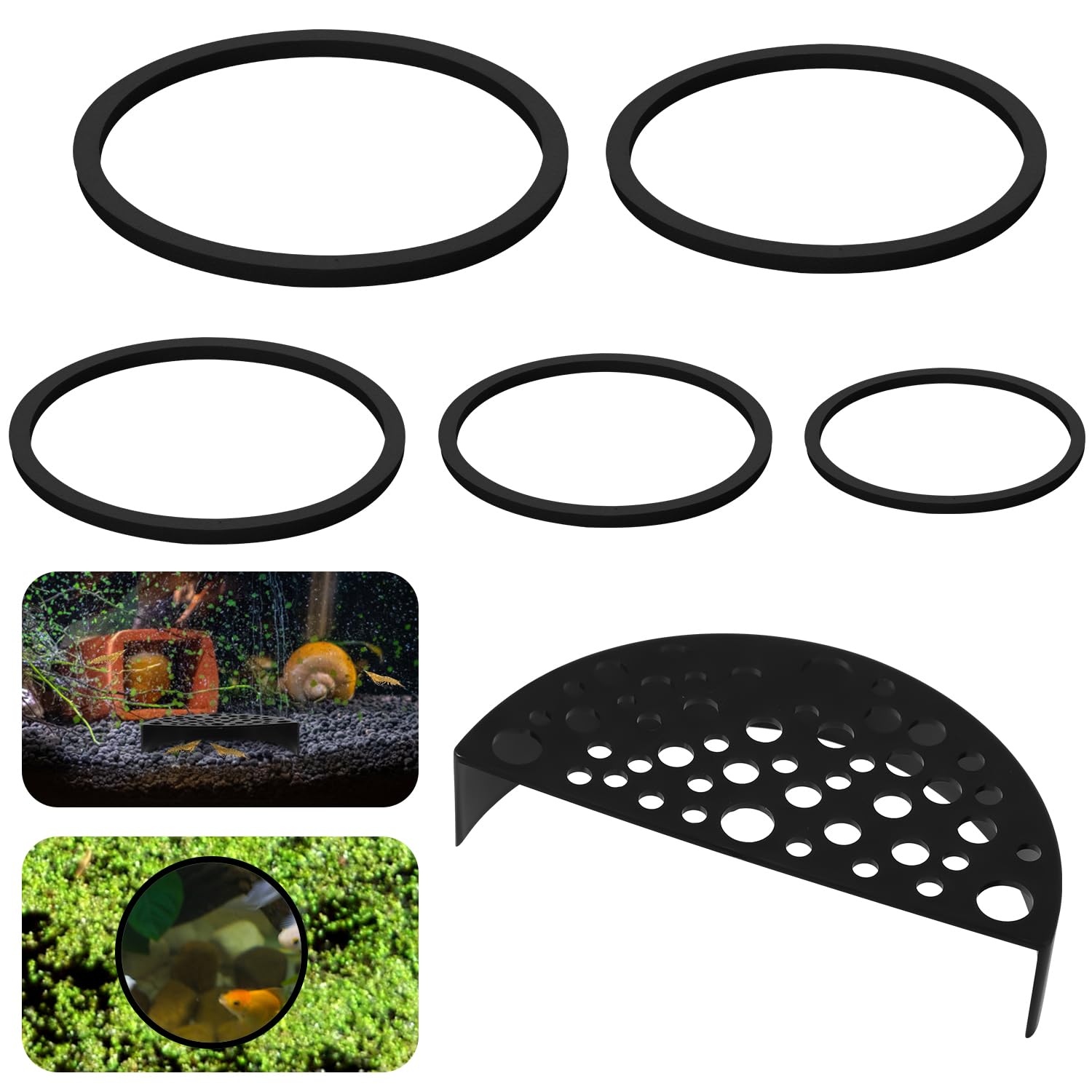 lasuroa Shrimp Breeding Protector, with 5pcs Floating Plant Ring Plastic Shrimp Cave Hideout EVA Fish Feeding Rings for Fish & Shrimp Tank Aquarium Tunnel (Black)