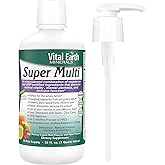 Vital Earth Minerals Super Multi with Pump – Liquid Multivitamin for Women, Men & Kids with Fulvic Acid for Better Absorption, MTHFR Support, 32 Oz + 1 Oz Cup