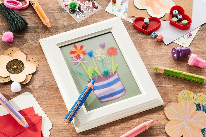- Crayon de couleur - woody 3en1 - Etui carton x 6 crayons de couleur enfant - taille-crayon inclus - coloris assortis