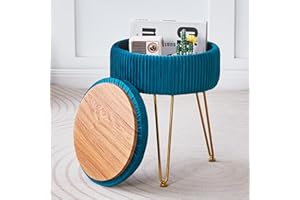 Cpintltr Velvet Foot Rest Stool Multipurpose Dressing Stools Upholstered Round Storage Ottoman Modern Soft Vanity Chair with Memory Foam Seat Teal