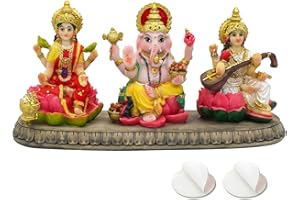ALIKIKI India Laxmi Ganesh Saraswati Statue - 3.9”H Indian God Lakshmi Ganesha Saraswati Idol Figurine Hindu Diwali Gifts Diwali Decoration Home Office Mandir Temple Pooja Item