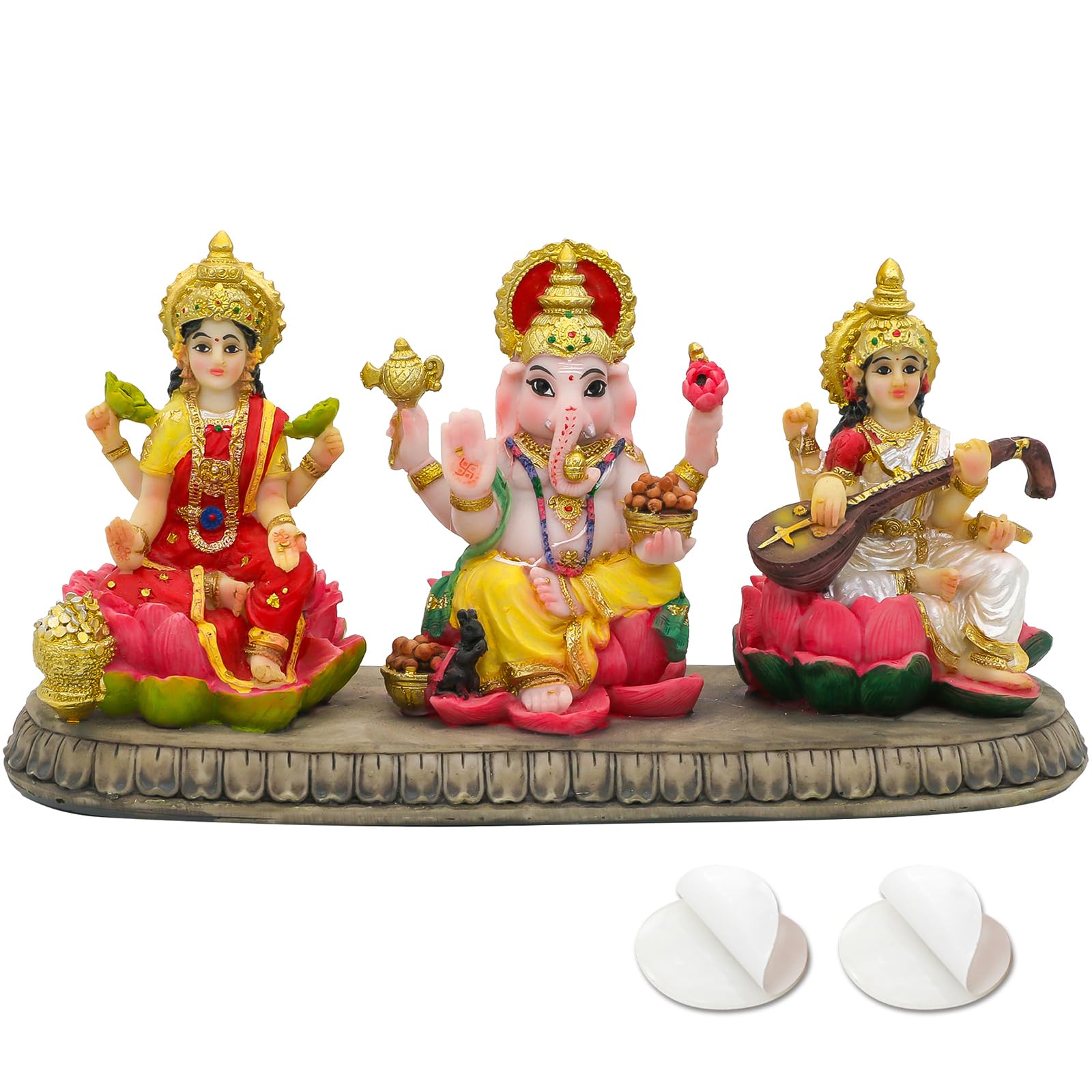 India Laxmi Ganesh Saraswati Statue - 3.9”H Indian God Lakshmi Ganesha Saraswati Idol Figurine Hindu Diwali Gifts Diwali Decoration Home Office Mandir Temple Pooja Item