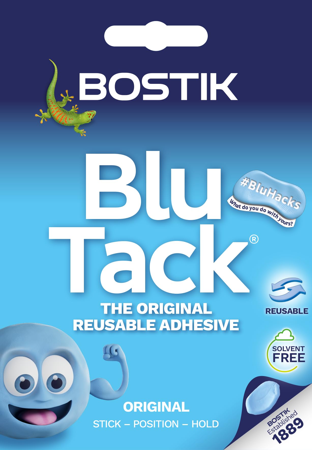 Bostik Blu Tack Blue - Handy Size - Multipurpose Reusable Adhesive - Clean - Safe & Easy to Use - Non-Toxic