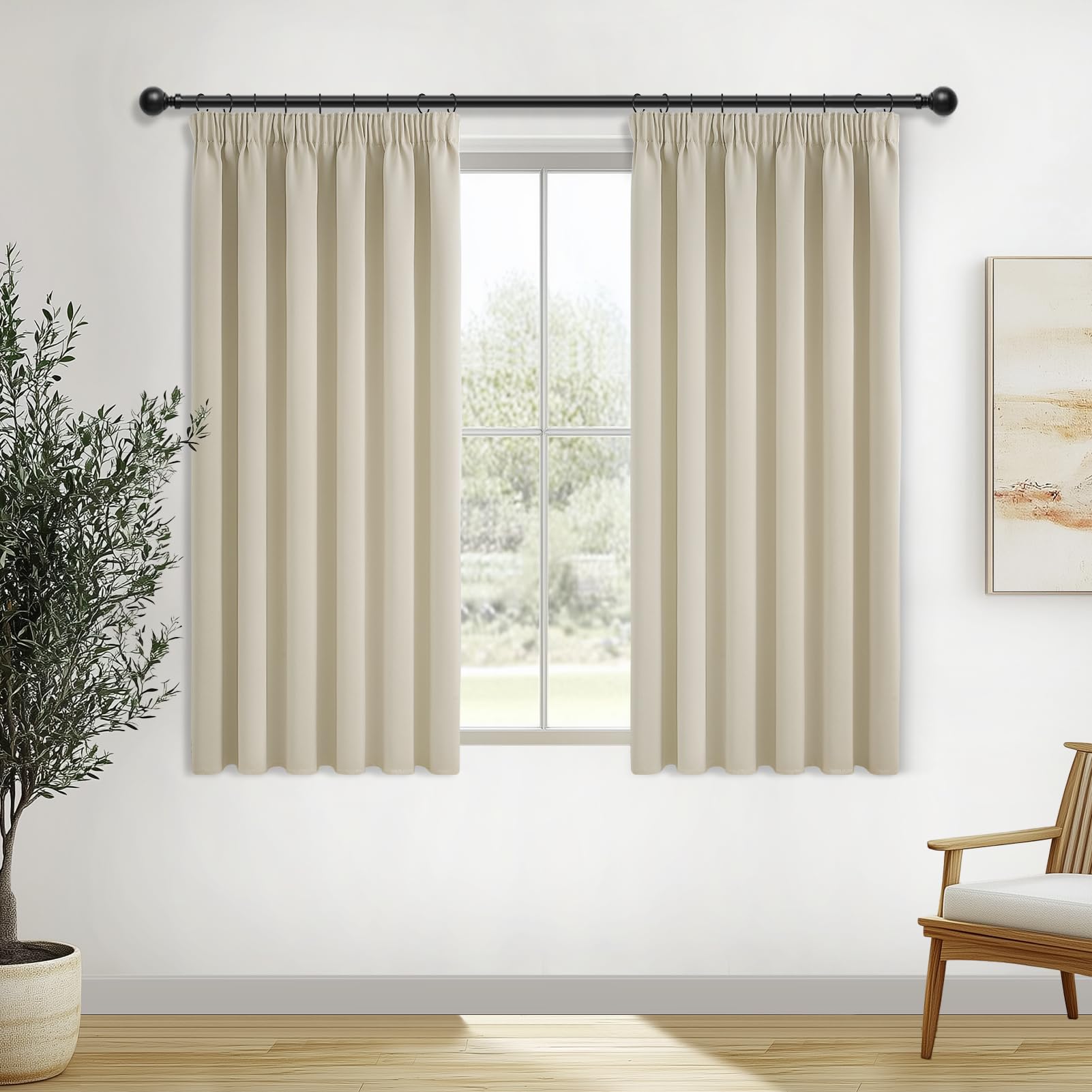 MRTREES Blackout Curtains for Window, Thermal Pencil Pleat Curtains for Bedroom Living Room, 2 Panels 117x167 CM 46x66 Inch Beige