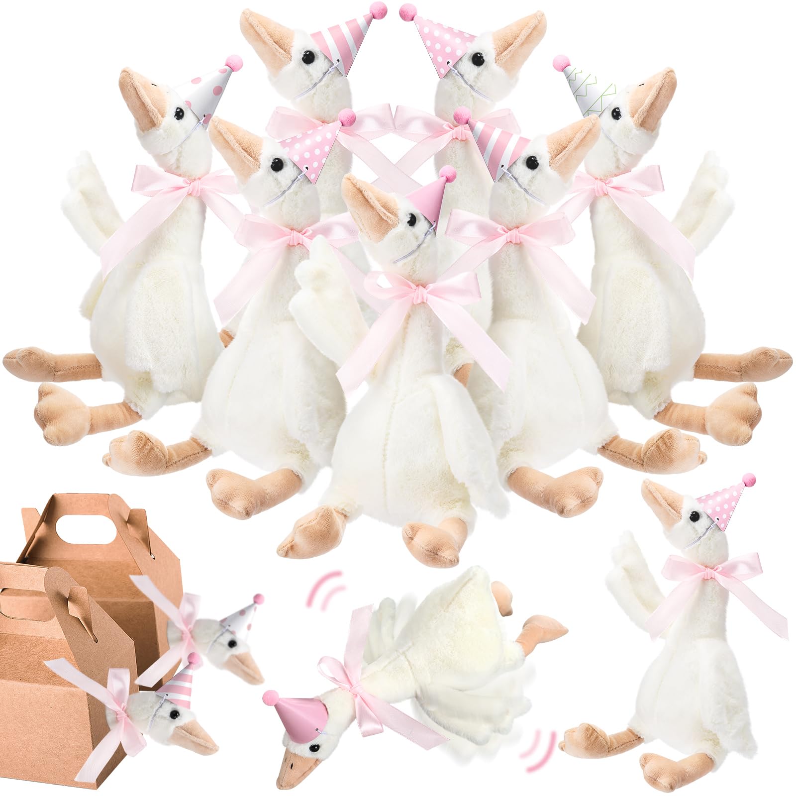 Photo 1 of Halloscume One Silly Goose Party Favors Stuffed Animal Plush Toy and Mini Birthday Party Hats with Ribbon Bow(Pink,10 Set)