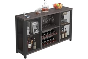 VEVOR 55 Inch Industrial Bar Cabinet, Wine Table for Liquor and Glasses, Sideboard Buffet Cabinet with Wine Rack, Freestandin