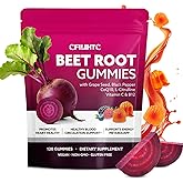 Beetroot Gummies - Beet Root for High Blood Pressure Supplements with Grape Seed Extract + CoQ10 + Black Pepper Extract + L-Citrulline + Vitamin C B12 Ultimate Heart for Blood Flow & Energy, 120 Count