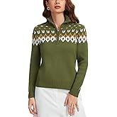 Anienaya Women's Fair Isle Sweater Quarter Zip Turtleneck Casual Slim Fitted Knitwear Lightweight Fall Winter Pullover Tops