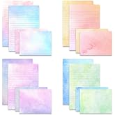 TEETOOKEA 72 Pieces Watercolor Stationery Set with Envelopes, 5.5x8.25 Inch | 48 Lined Sheets &amp; 24 Matching Envelopes, 8 Unique Designs, Double Sided Printing Stationery Paper for Letter Writing
