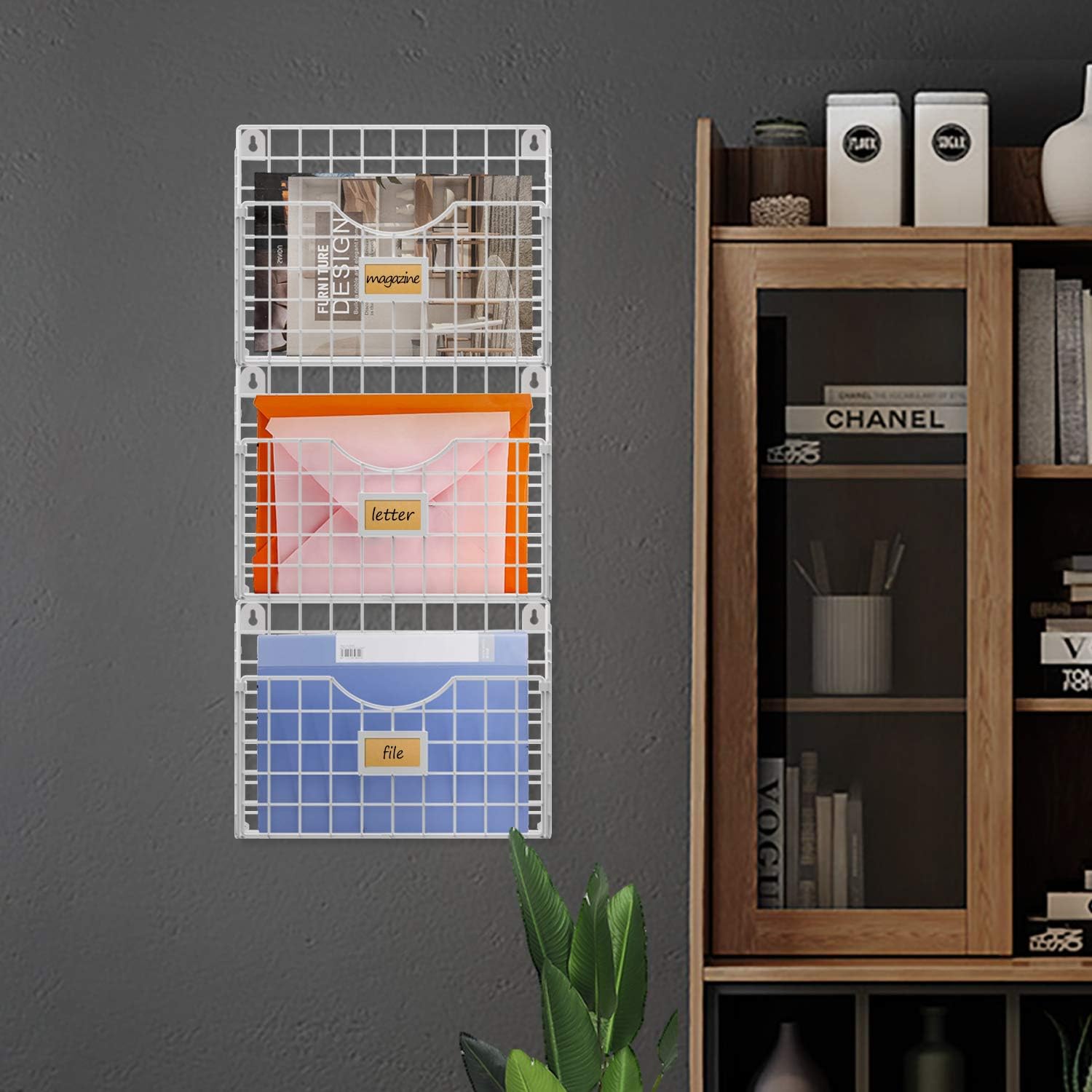 Stackable Hanging Wall Files Rack&3-Tier Metal Folder Wall File Holder with Tag Slot Mounts on Wall and Door for Office, Home, and Work Easy Organizing, White(Patent Pending) : Office Products