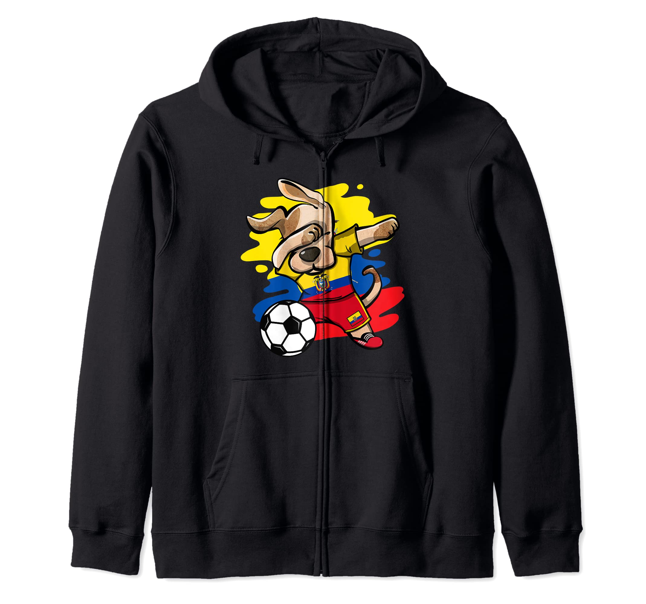 Dabbing Dog Ecuador Soccer Fans Jersey Ecuadorian Football Zip Hoodie