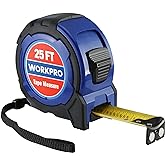 WORKPRO 25FT Tape Measure, 1/8 Fractions Easy Read Measuring Tape | Retractable Nylon Coating Measurement Tape Accuracy 1/32, Magnetic Hook, Belt Clip, Rubber Protective Casing