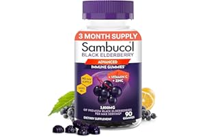 Sambucol Elderberry Gummies for Adults with Vitamin C; Zinc; Sambucus Elderberry Gummies for Immune Support with High Antioxidants; Gluten Free; Vegan; 1 Gummy Per Serving; 90 Count (90 Day Supply)