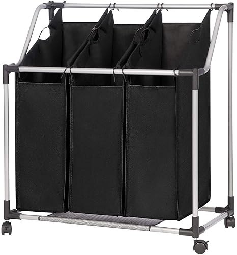 Relaxbx Faltbarer Wäschekorb, Wäschewagen, Wäschesammler mit 3