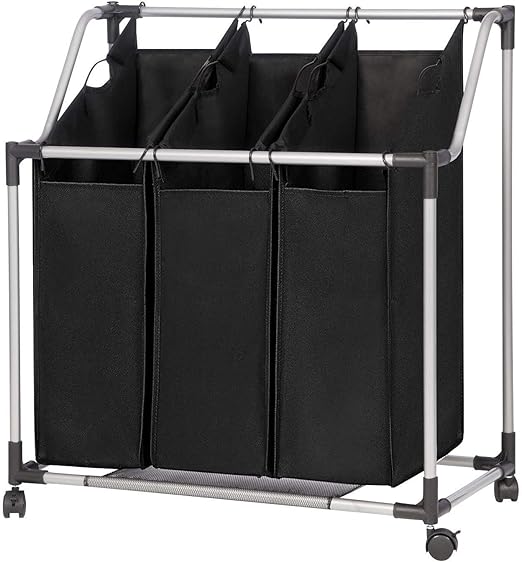 Relaxbx Faltbarer Wäschekorb, Wäschewagen, Wäschesammler mit 3