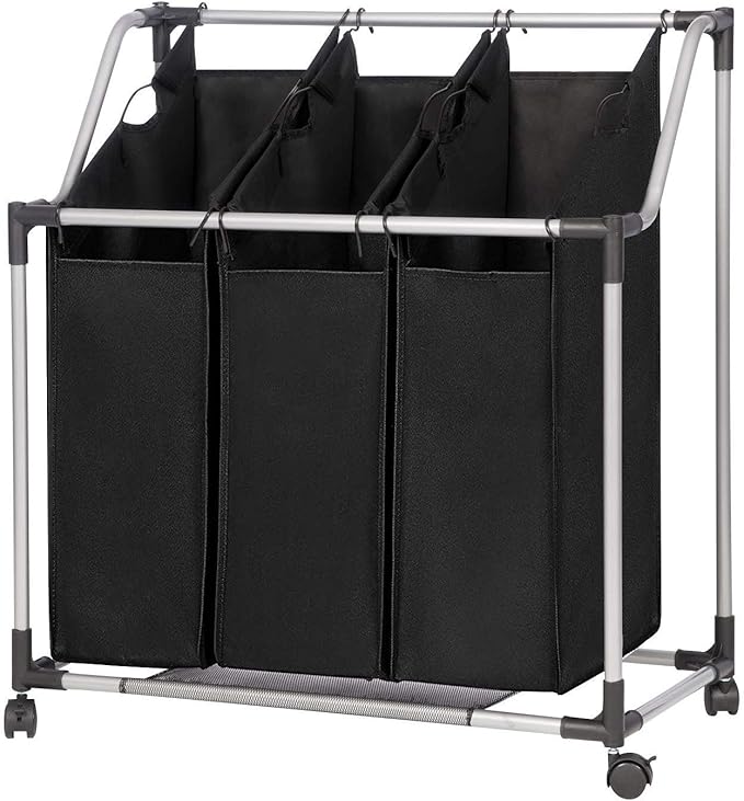 Relaxbx Faltbarer Wäschekorb, Wäschewagen, Wäschesammler mit 3