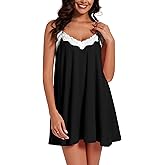 Kabento Nightgowns for Women Sexy Lace Sleepwear V Neck Short Night Gowns Sleeveless Chemise Nighty