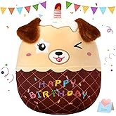 CozyWorld 14" Birthday Cake Dog Plush Puppy Stuffed Animals Original Wink Dog Plushie Cuddle Pillows Happy Birthday Gift for Kids Boys Girls