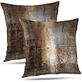 ONELZ Brown Throw Pillows and Grey Throw Pillows Decorative Pillow Covers for Couch Two Sides Printed, Fashion Style Zippered Cushion 18 X 18 Pillow Cover Set of 2,Brown and Grey