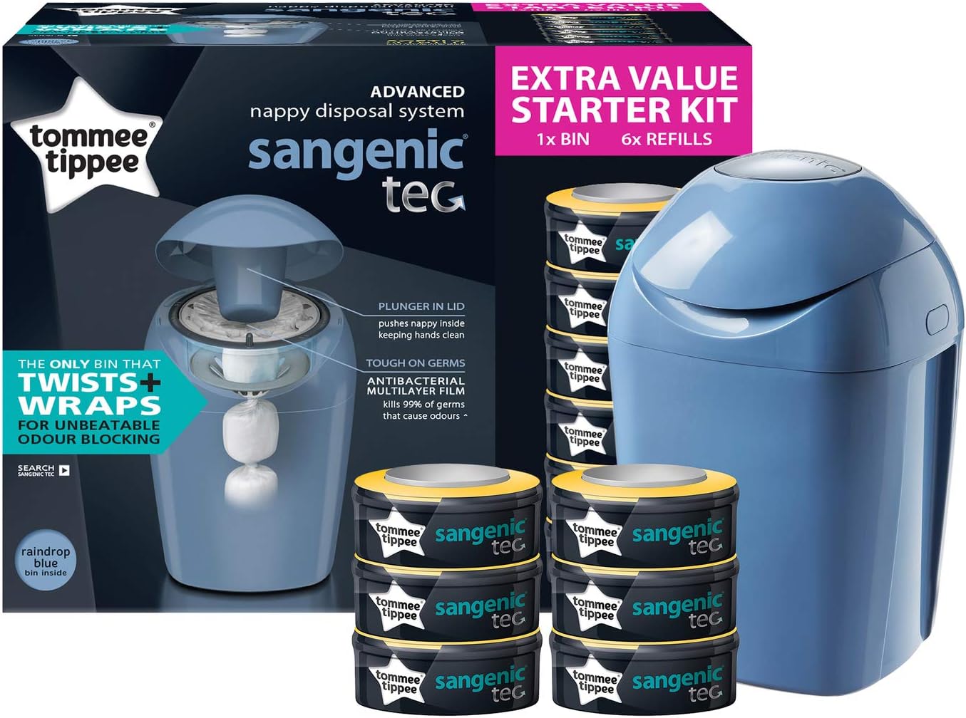 tommee tippee twist & click nappy disposal system starter kit