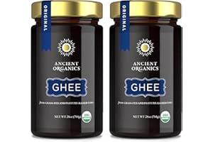Ancient Organics Ghee - Organic Grass Fed Ghee Butter, Gluten Free, Clarified Butter, Vitamins & Omegas, Lactose Reduced, Kosher, USDA Certified - 28 Oz (Pack of 2)