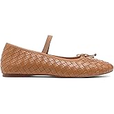 Riekhany Woven Ballet Flats for Women Almond Toe Mary Jane Flats Stretch Band Bow Ballerina Shoes