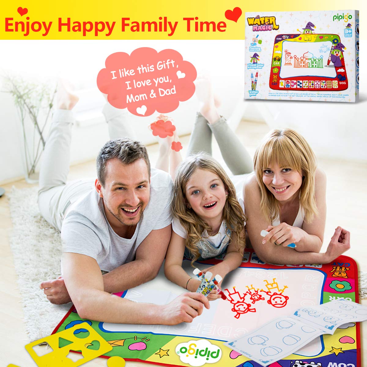 Magic Water Doodle Mats Water Drawing Mat Large 32x24in Painting Pad with 4 Pens 6 Molds Learning Educational Toddler Toys Toddler Gifts for Girls Boys Age 2 3 4 5+ Year Old Girl Gifts Boy Gifts