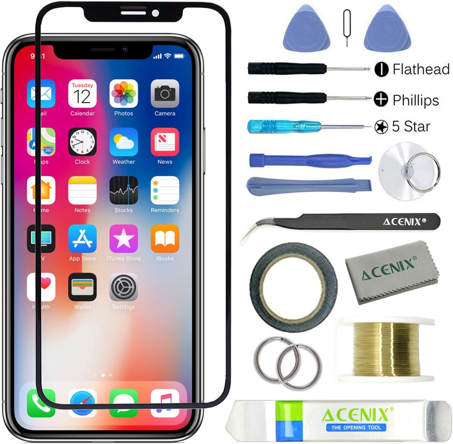 ebuyerfix® for iPhone Xs Replacement Front Outer Touch Screen Glass Lens Kit with 17 Pieces Opening Tools Kit