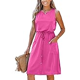 Moss Rose Women Summer Dresses Sleeveless Casual Loose Swing Midi Dress with Pockets