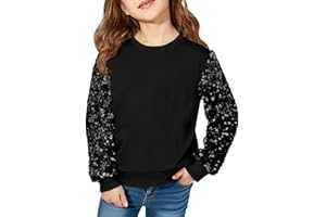 Haloumoning Girls Sequin Sweatshirt Kids Sparkle Long Sleeve Pullover Tops Fall Fashion Clothes 5-14 Years