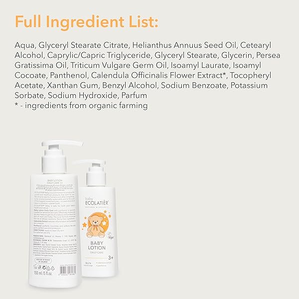 KIDS LOTION DAILY CARE 3+ WITH CALENDULA & PANTHENOL – GENTLE BABY MOISTURIZER FOR SENSITIVE SKIN, SOOTHING & HYDRATING, VEGAN, HYPOALLERGENIC, 8.5 FL OZ – ECOLATIER