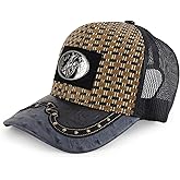 Straw Design Metallic Rodeo Cowboy Horse Metal Logo Trucker Mesh Baseball Cap