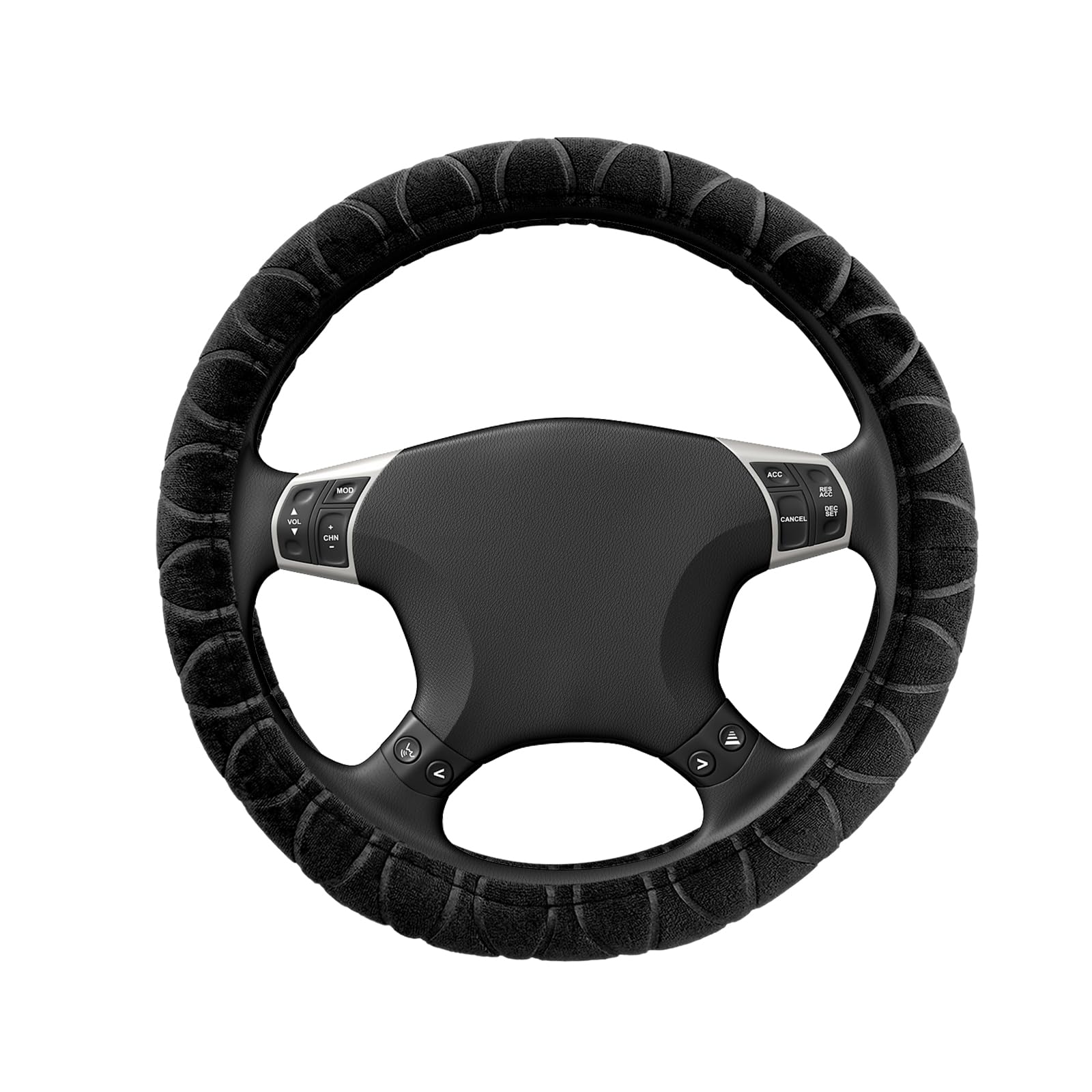 Photo 1 of Wevdn Car Steering Wheel Cover, 15×15 Inch Soft Plush Elastic Steering Wheel Protector, Anti-Slip Fluffy Warm Steering Wheel Cover for Girls Women Men, Winter Steering Wheel Pad (Black)
