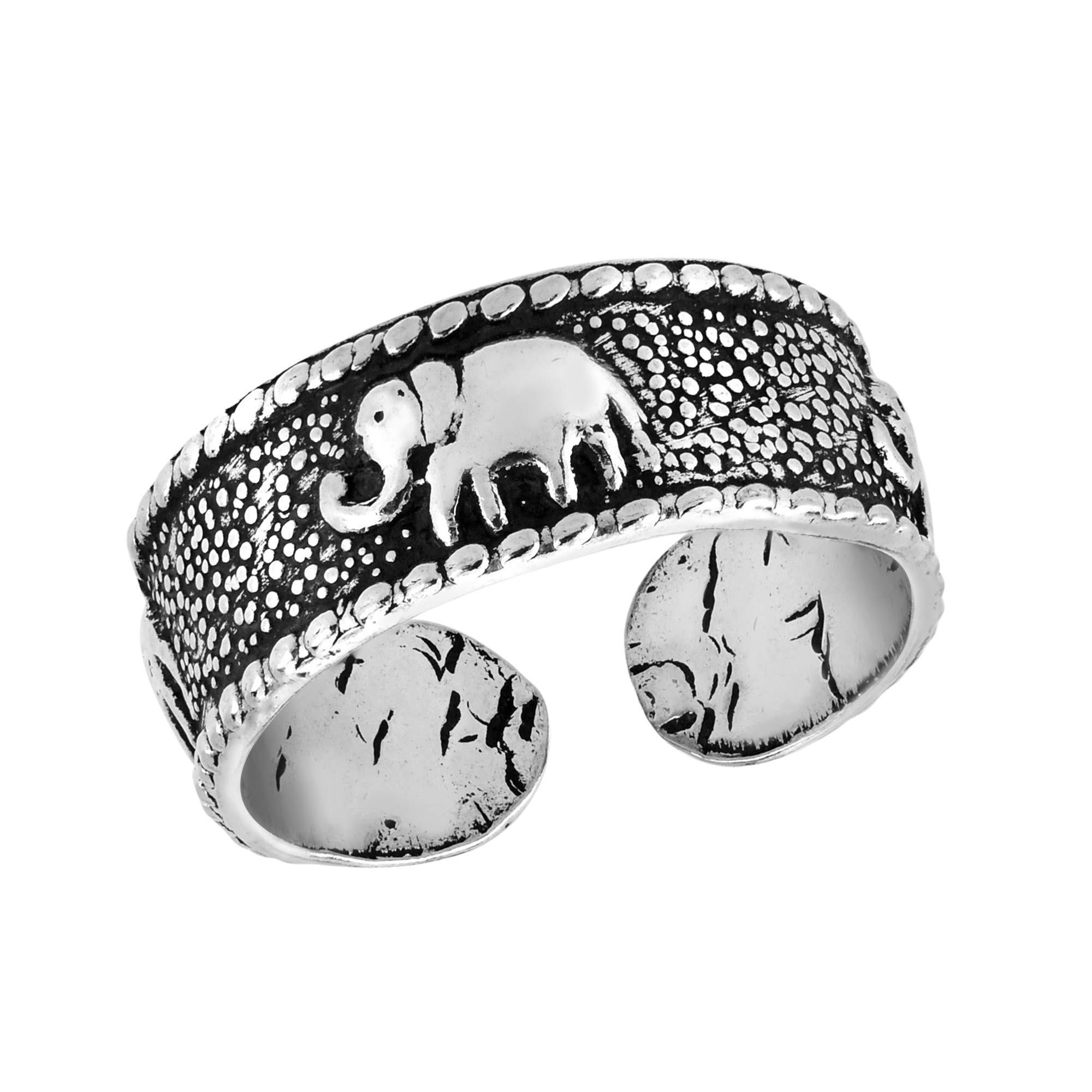 Three Joyful Elephant .925 Sterling Silver Toe Ring or Pinky Ring