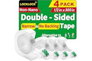 LOCKLOCK Double Sided Tape Light Duty, 4 Pack, 1/2 x 300 inches, Narrow Double Stick tape with Dispenser for Crafts, Arts Projects, Gifts Wrapping, Alternative to Scrapbook Tape, Office and School Supplies.