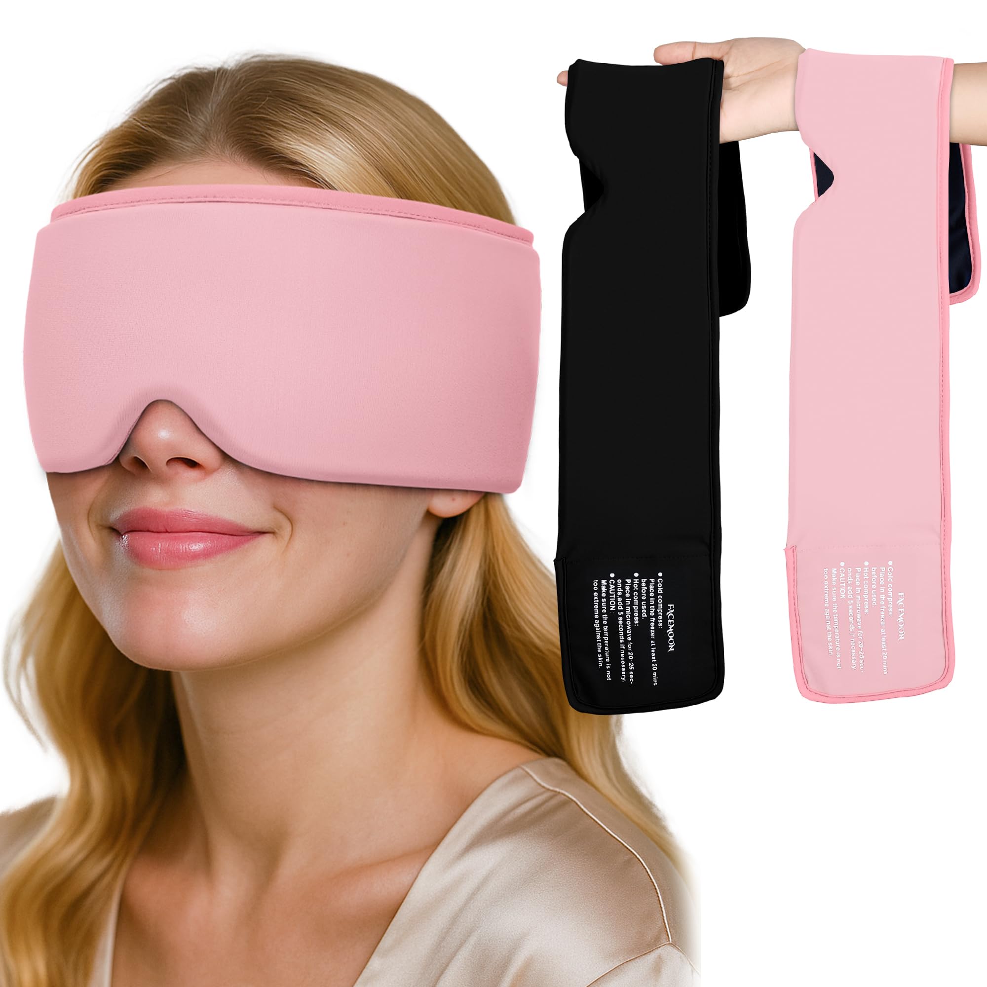 Photo 1 of FACEMOON Migraines Relief Cooling Eye Mask - Cold Compress Ice Pack for Puffy Eyes Headache Stye Sinus Therapy - Large Soft Thick Gel Long Lasting Comfort Reusable Flex(Black Pink)