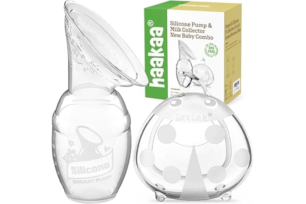 haakaa Manual Breast Pump 4oz/100ml and Ladybug Milk Collector 2.5oz/75ml Combo for Breastfeeding, Made of Food Grade Silicon
