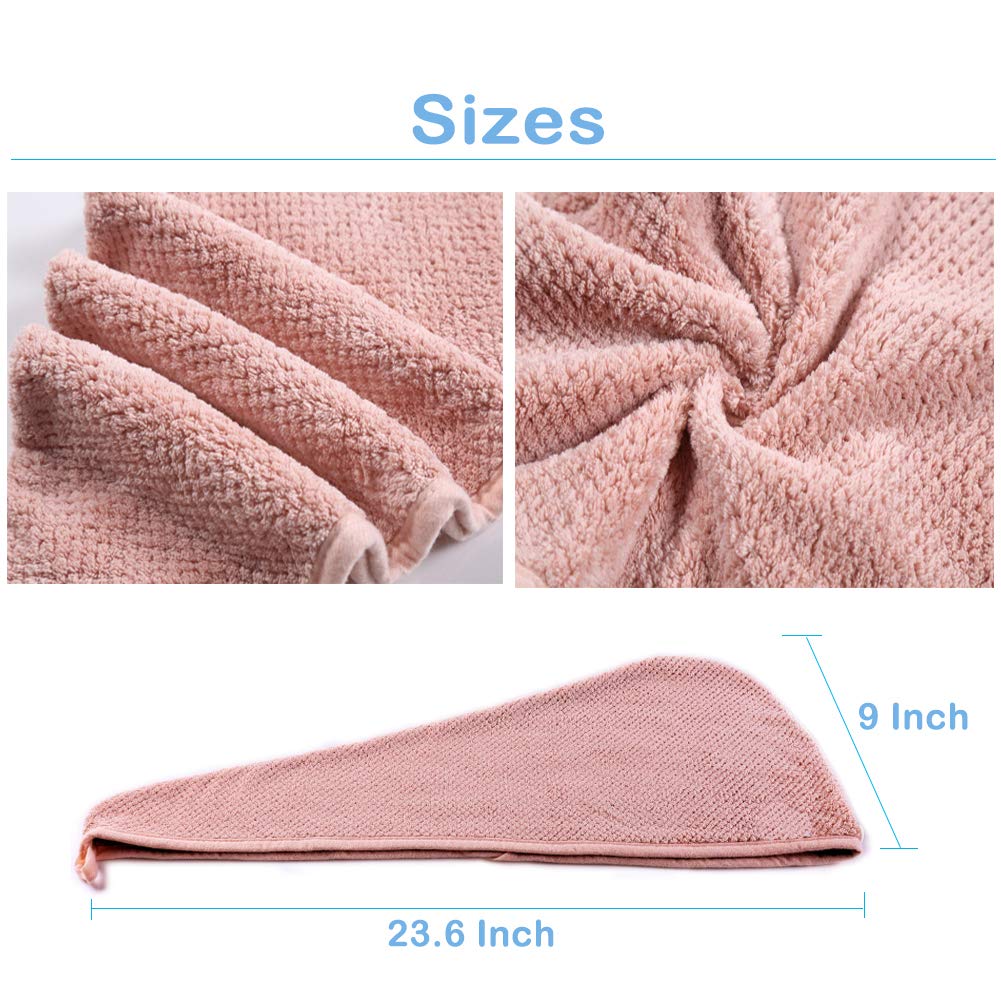 M-bestl Hair Drying Towels, Hair Wrap Towels, Super Absorbent Microfiber Hair Towel Turban with Button Design to Dry Hair Quickly (2 Pack)