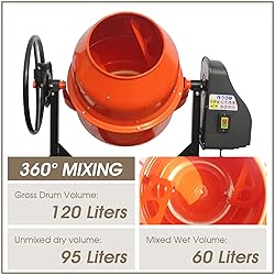 Oarlike Electric Concrete Mixer 4.2 Cu Ft Portable
