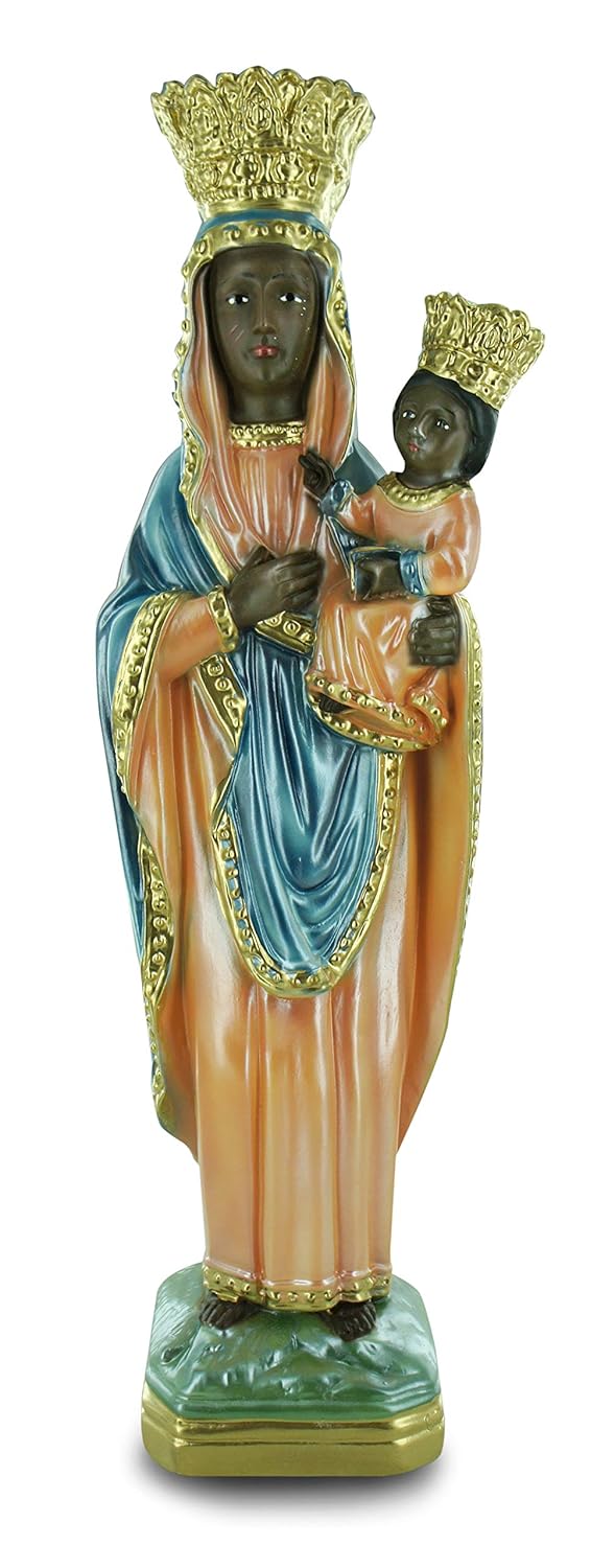 Ferrari & Arrighetti Black Madonna of Czstochowa Statue, Hand-Painted Nacred Plaster (35 cm)