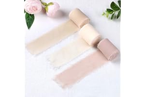 PONATIA Handmade 3 Rolls 2" x 6 Yards Chiffon Ribbons Frayed Edges Ribbon for Wedding Invitations, Bouquets, Gift Wrapping De