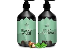 Striking Viking Beard Wash and Conditioner (Tea Tree & Biotin) - Paraben & Sulfate Free Cleansing Care for All Beard Types (10oz Per Bottle)