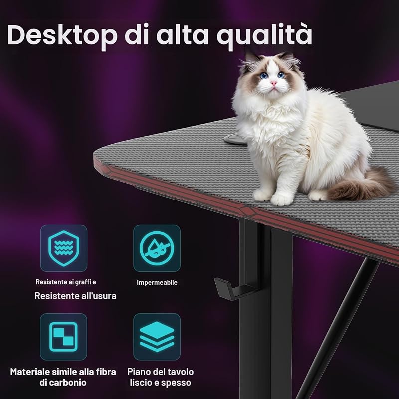 180 * 60 Scrivania Gaming, Tavolo da Gaming, Scrivania per Computer, Postazione Gamer con Piano del Tavolo in Fibra di Carbonio Adatto Sia per i Giocatori Che per l'uso in Ufficio — foto 6 di 7