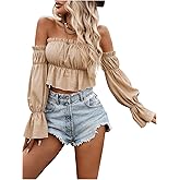 SOLY HUX Women's Off The Shoulder Blouse Flounce Long Sleeve Ruffle Hem Crop Tops
